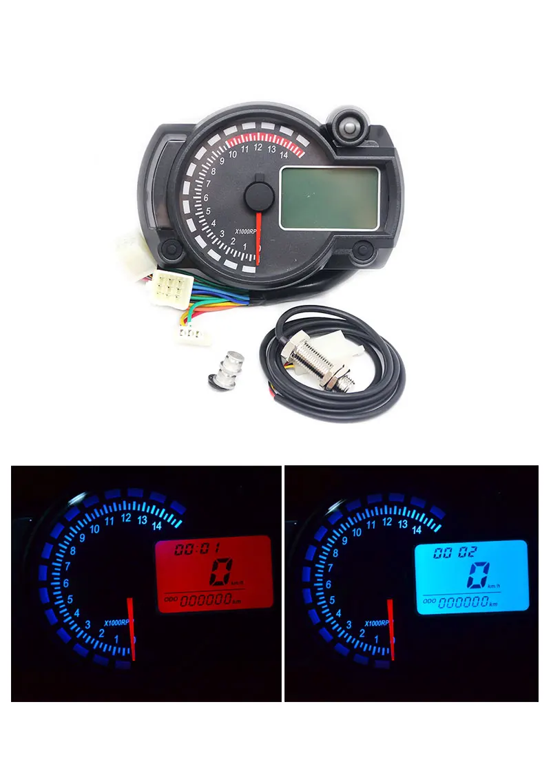 299km/h Motor Meter Bike Gauge 15000rpm 7 Color Adjustable Lcd