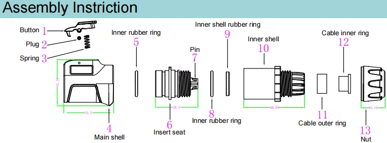 Industrial Assembled Waterproof Circular Connector K16 Female 5 Pin 6P