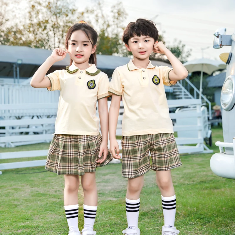 Cotton Yellow And Red Kids Schol Uniform, Size: 20-40