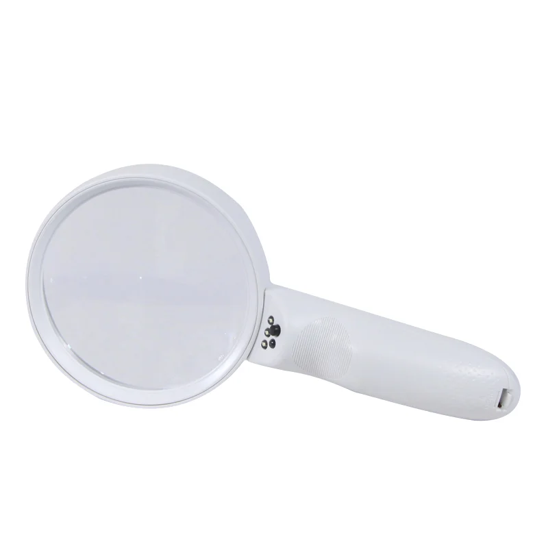 MG6B-7B handheld acrylic magnifier reading hand held loupe 4x magnifier with led lamp uv lamp