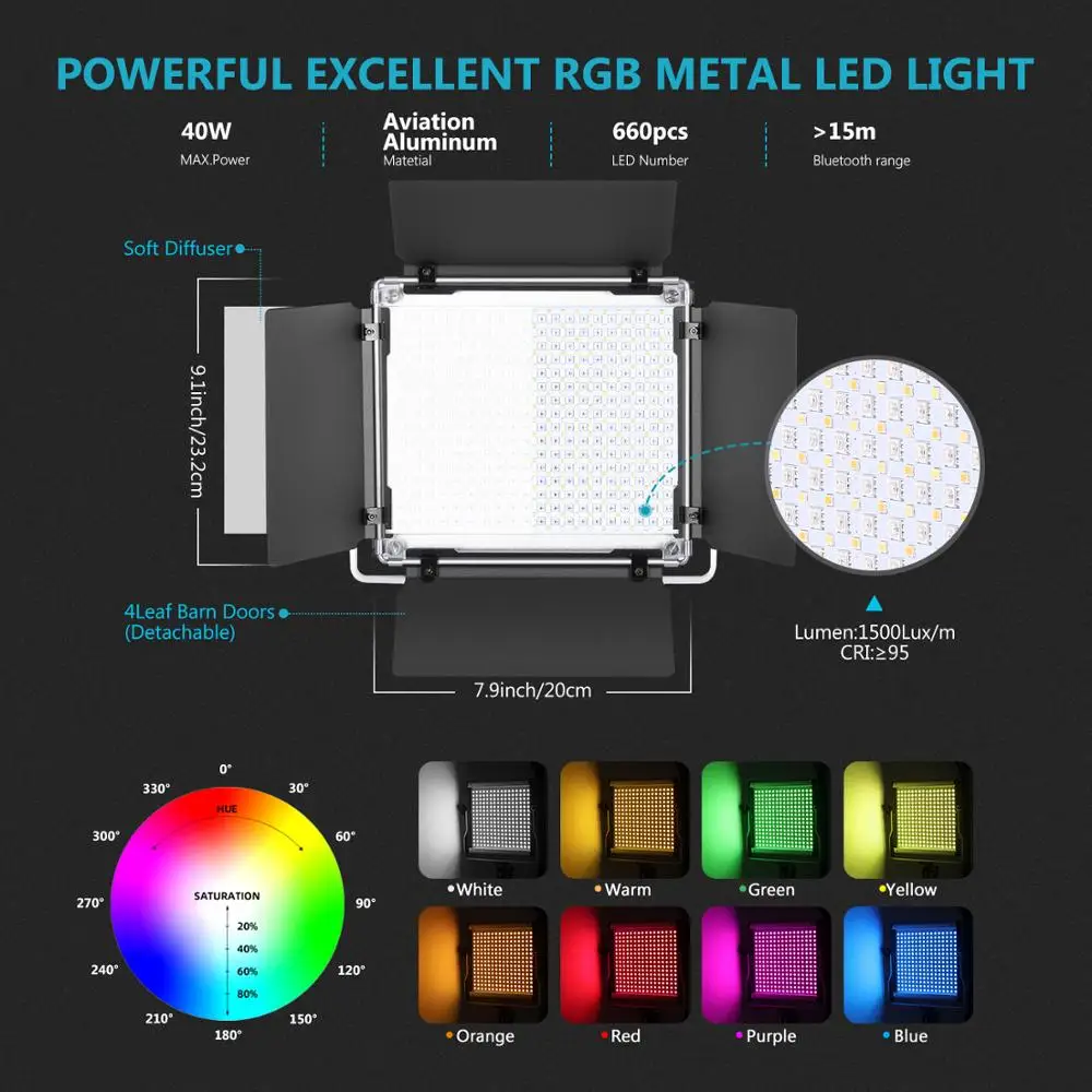 NEEWER Panneau LED 660, Pack de 2 Lampes réglables