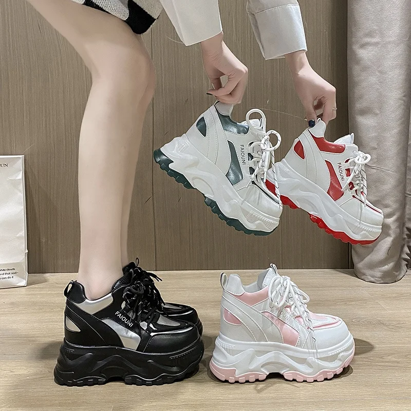 Кроссовки женские на платформе, Повседневная Удобная Уличная обувь, однотонные, увеличивающие рост, весна 2022