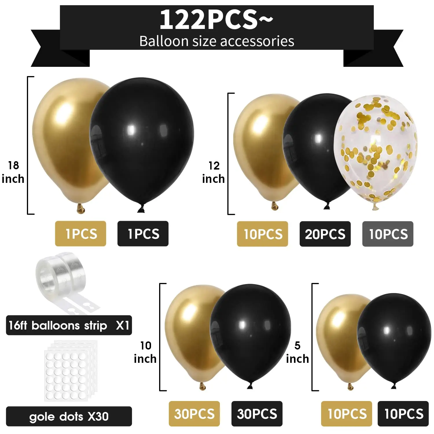 RUBFAC Kit De Arco De Guirnalda De Globos Negros Y Dorados, Globos Negros Y Blancos Y Dorados Para Decoración De Fiesta De Cumpleaños De Graduación De Halloween, Fiesta De Cumpleaños