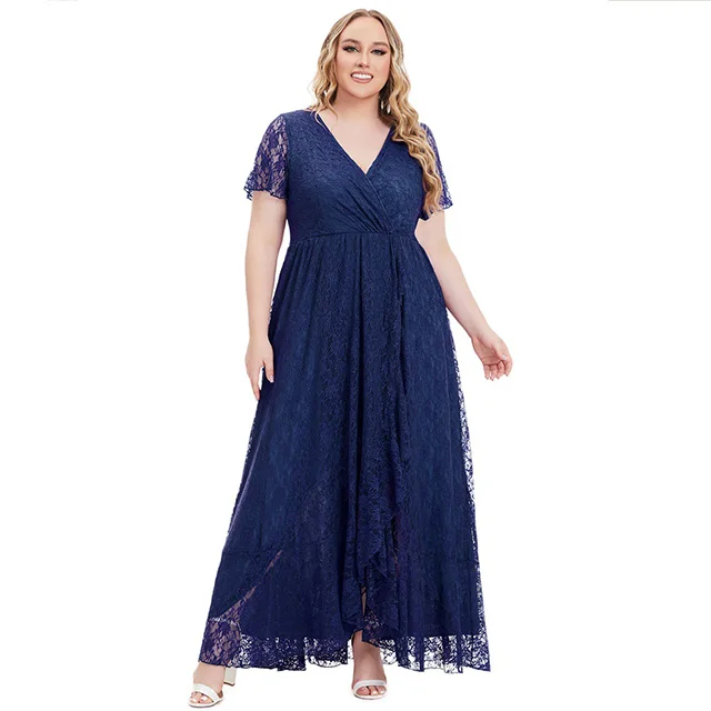 Women's Large Size Embroidered Bright Silk Gauze Dress Dress Fashion Slim  V-neck Mid-length Dress Son
