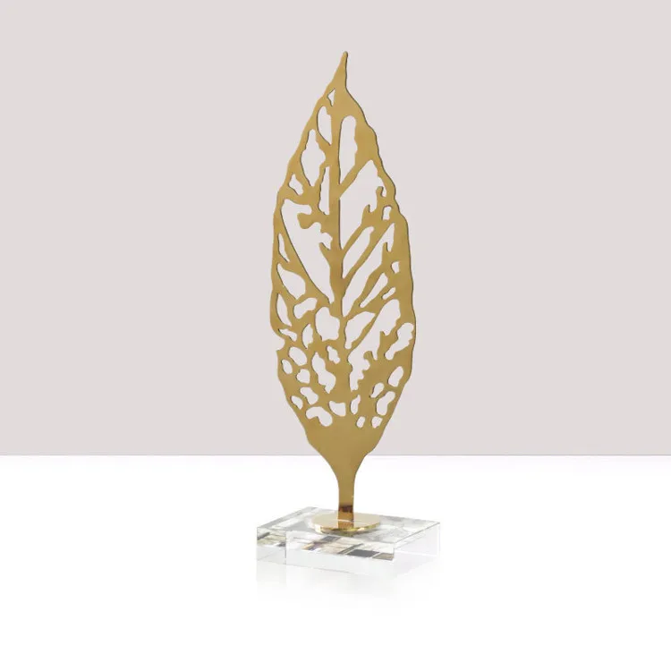 Modern Home Tabletop Leaf Statue Decor Feuille En Metal Deco Living Room Decoration Luxury Gold Metal Palm Leaf Shape Sculpture