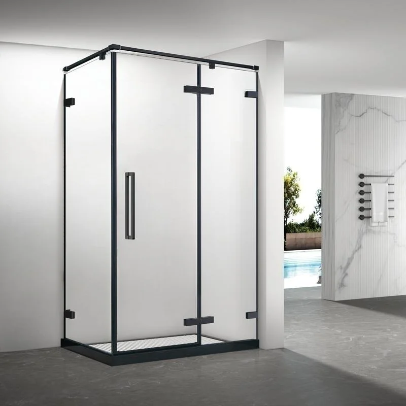 Luxury Bathroom Glass Pivot Shower Door Corner Square Black Stainless