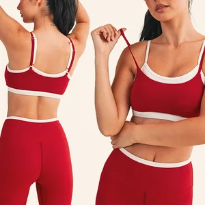 High Quality New Activewear Burgundy Women Yoga Bra and Leggings 2pcs Gym Fitness Pilates Style Breathable Set for Girls