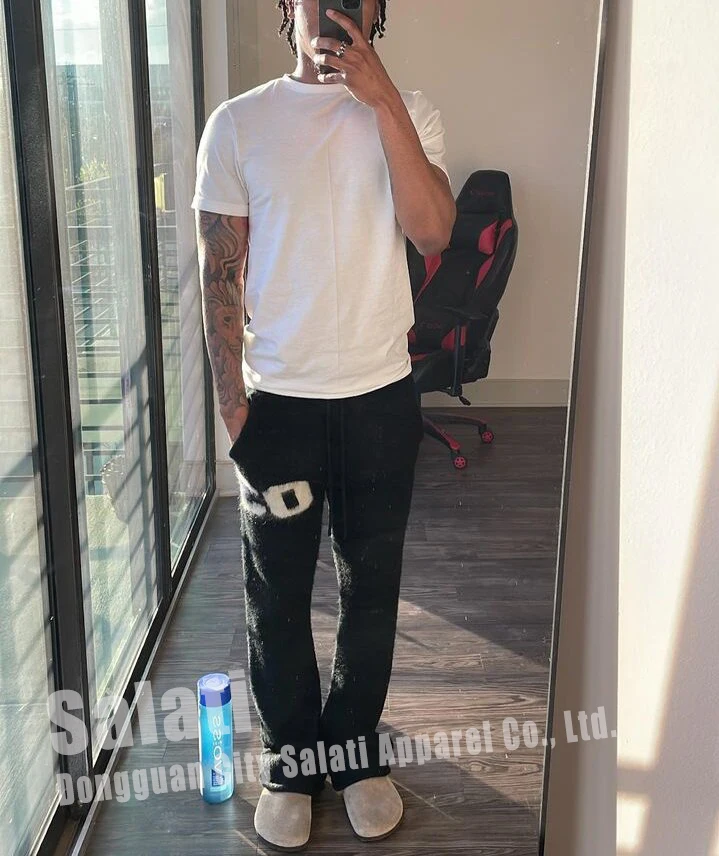 High Quality Custom Unisex Flare Sweatpants Trousers Stacked Fuzzy Pants Printed Jogger Streetwear Mohair Flared Pants for Men gallery 4