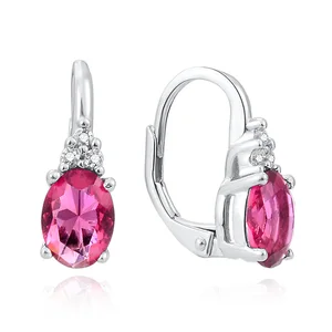 Elegant 925 Sterling Silver Aaa Crystal France Lock Classic Ruby Earrings Red