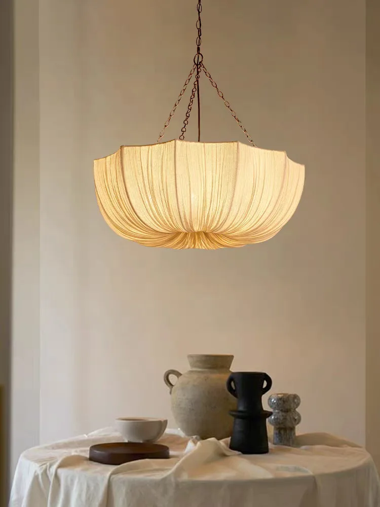 Vintage Style Umbrella Fabric Chandelier Creative French Pendant Light for Hotel Living Room Island Villa Decor