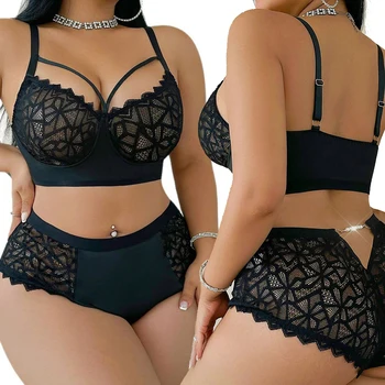 High Quality Mesh Fabric Lingerie Ultra-thin Seductive Bra Outfits High Support Plus Size Nightgown Lace G-string Negligees