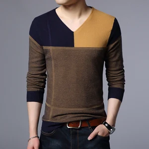 Manufacturer's Wholesale Men's Sweater - Fall/winter Double-color V-neck Thin Knitted Sweater for Men
