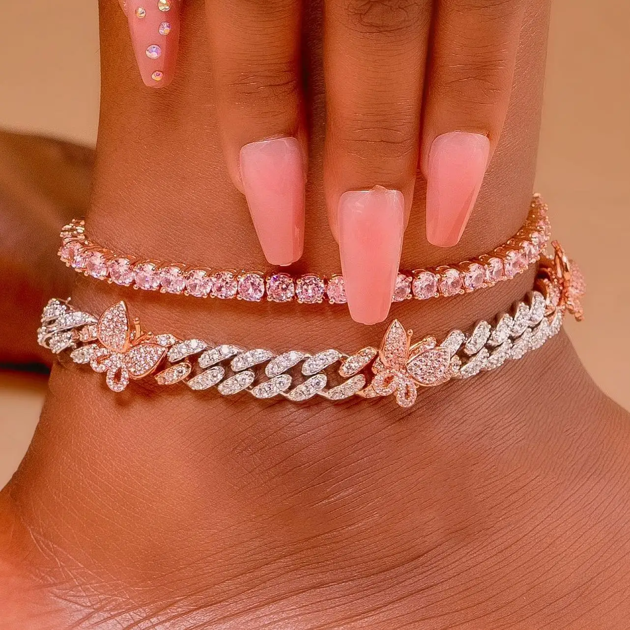 rose gold tennis anklet