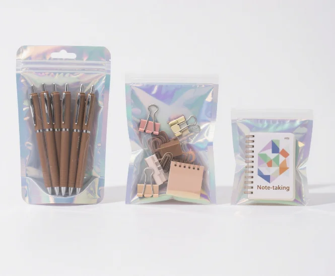 Customizable Logo, Reusable Holographic Polyethylene and Pet Packaging Bags, Polyester Film Zipper Bags