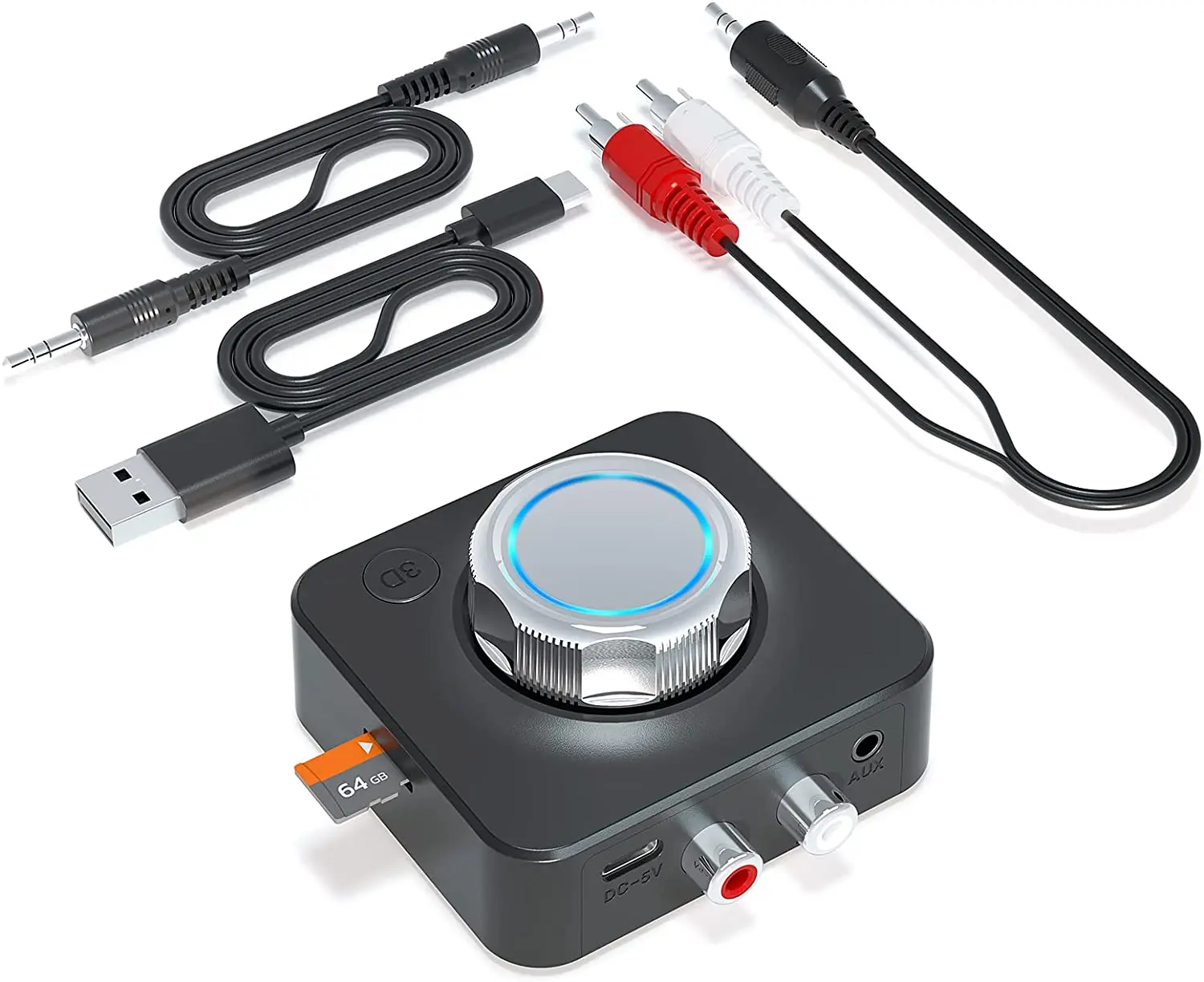 Kit Vivavoce Bluetooth Per Auto – Ricevitore Audio Con Microfono E Cavo AUX 3,5mm, Ricarica USB E Connessione Automatica