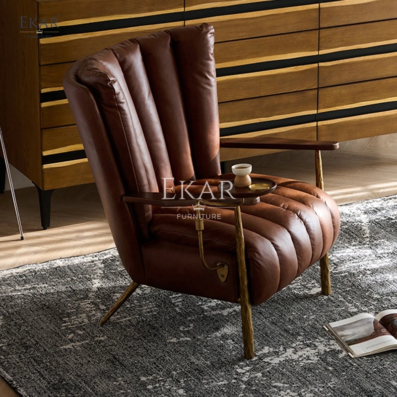 product new forged retro design copper and iron frame full leather armrest living room leisure chair-63