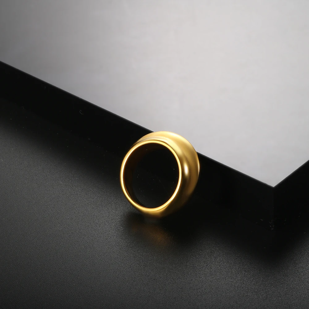 Men Simple Design Round Shape Gold Color Waterproof Korean Ins Street Style Concave Convex Arc Ring Customize Name Rings