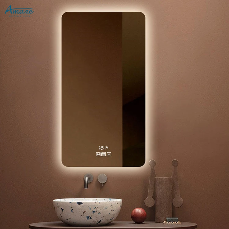 Modern bath smart mirror toilet wall dimming defogger rectangle bathroom mirror with led factory