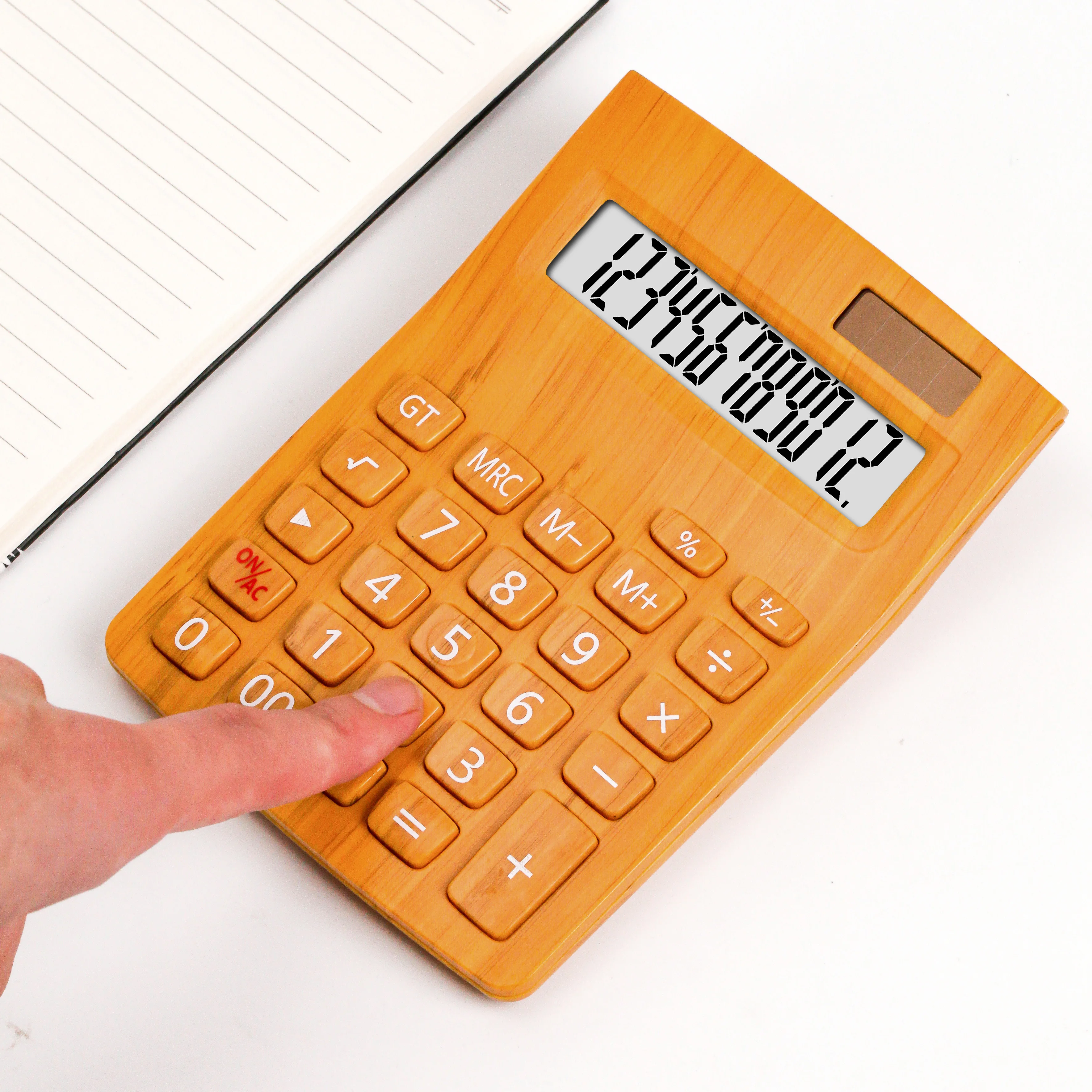 Novelty desktop promotional business gift 12 digits bamboo calculator with solar panel for office student