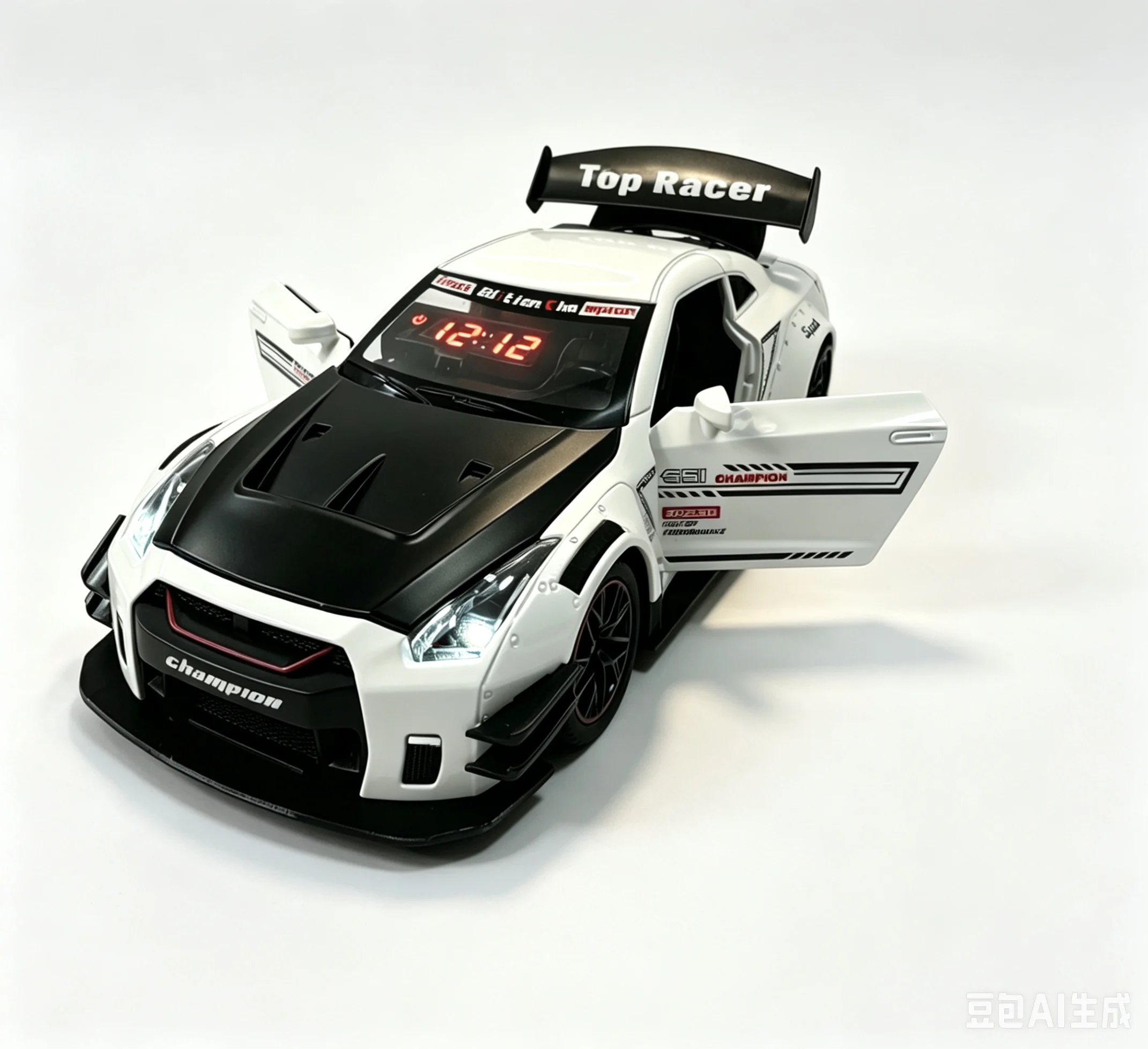 Alarm Clock White/Black Realistic Engine and Light Effects Home Daily Use for Hypercar Alloy Spray Version