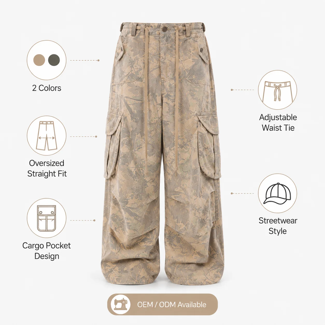 Custom Logo Print Light Oversized Straight Low Waist Drawstring Wide Leg Loose Parachute Versatile Casual Cargo Pants Women's