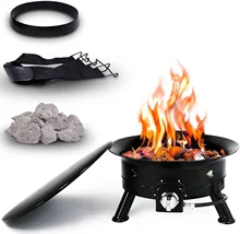 USA hot sale 24inch camping fire pit gas fire pit portable propane fire pit with handle and lava stone