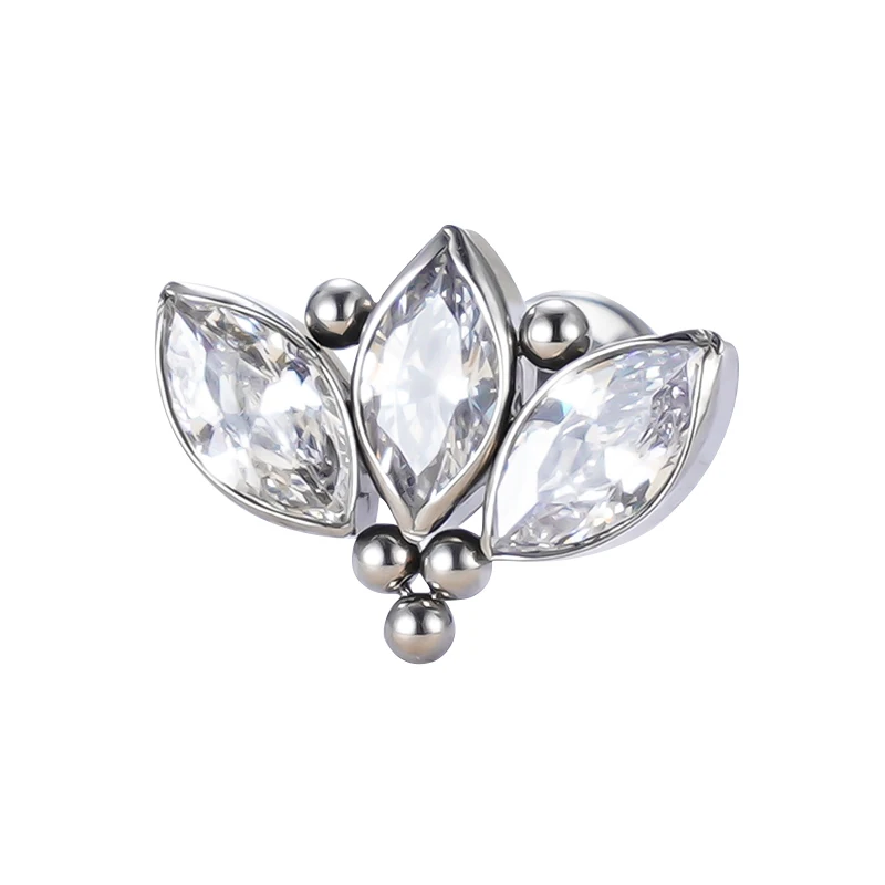 Titanium Body Piercing Internally Threaded 3 Marquise CZ With 5 Balls Cluster Top Labret Jewelry Wholesale Earring Labret