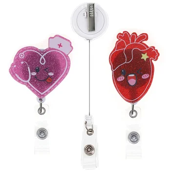 Medical Scrub Life Acrylic Badge Holder Reel Nurse Gift Heart Retractable Nurse Badge Reel for Hospital Supplier