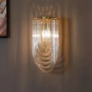 Modern Nordic LED Wall Lamp Creative Glass Art for Living Room Bedroom Bedside Iron Body Recessed Installation for Home Office