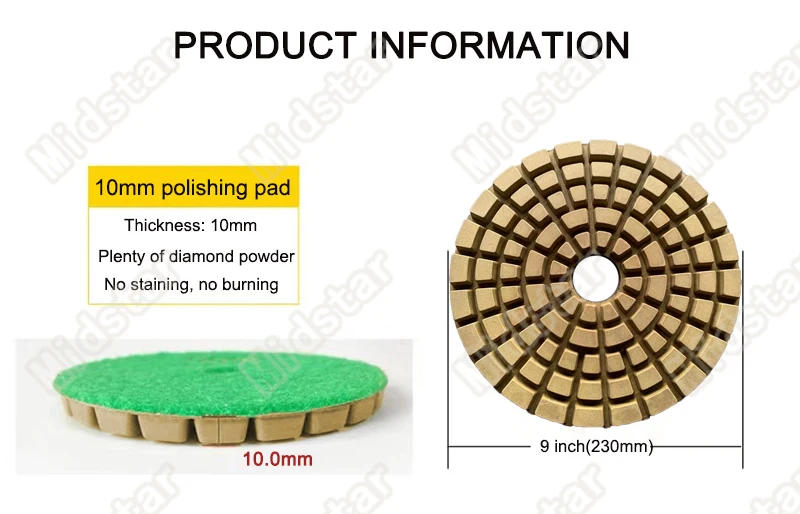 9 inch 230mm Diamond resin stone polishing pad bonded concrete foor terrazzo bond grinding pads for sale