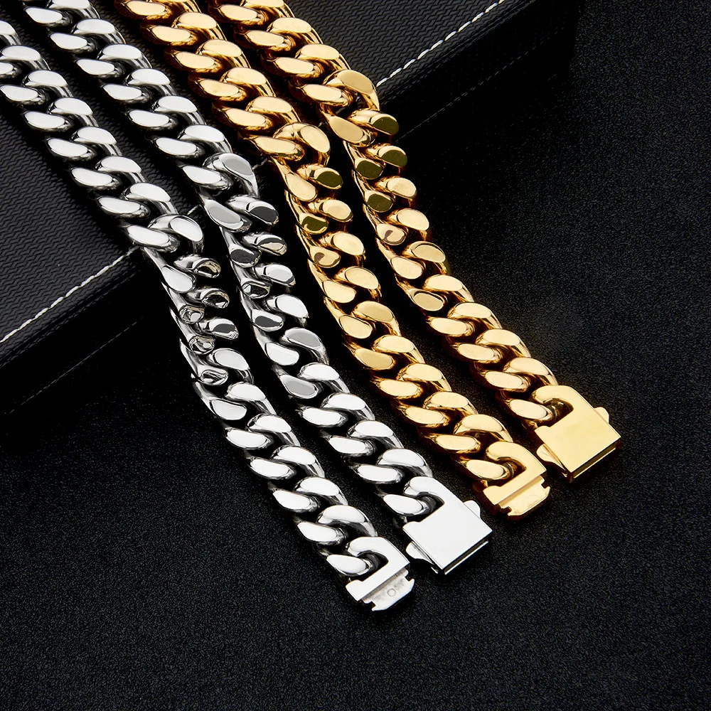 Cheap Stainless Steel Gold Chains CZ Fully Iced-Out Miami Cuban