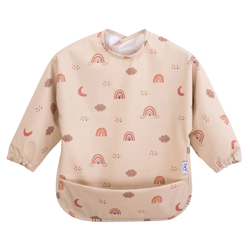 Baby PU Waterproof Bibs Infant Long Sleeve Drawing Apron Burp Cloths with Pocket Kids Feeding Bib Adjustable Baby Accessories manufacture