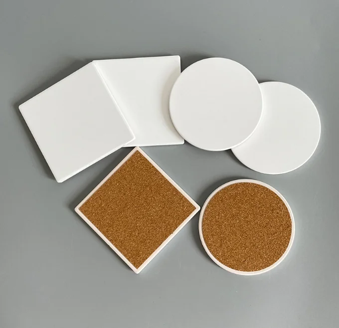 New Style Blank Sublimation Coffee Ceramic Coaster Cork Coaster Round Square Heat Transfer Ceramic Coaster