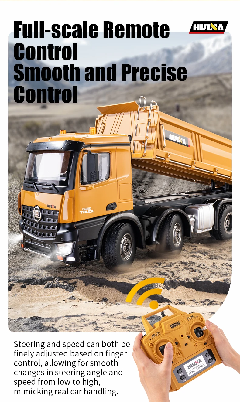 HUINA 1536 RC Car 8-Wheels Heavy-Duty Vehicle 1/14 Large Dump Truck Alloy Engineering Truck Cargo Remote Control Toys Model