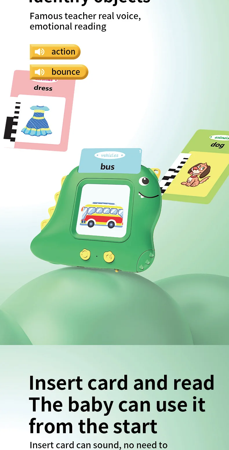 Intelligent 112 Flash Card Learning Machine Early Educational Chinese-English Speech Therapy for Kids Dinosaur Theme Made Paper