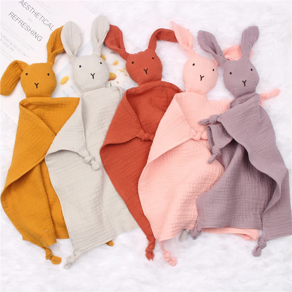 Hot Sale Bunny Design Baby Comforter Organic Muslin Cotton Lovey Baby Gift Baby Lovey