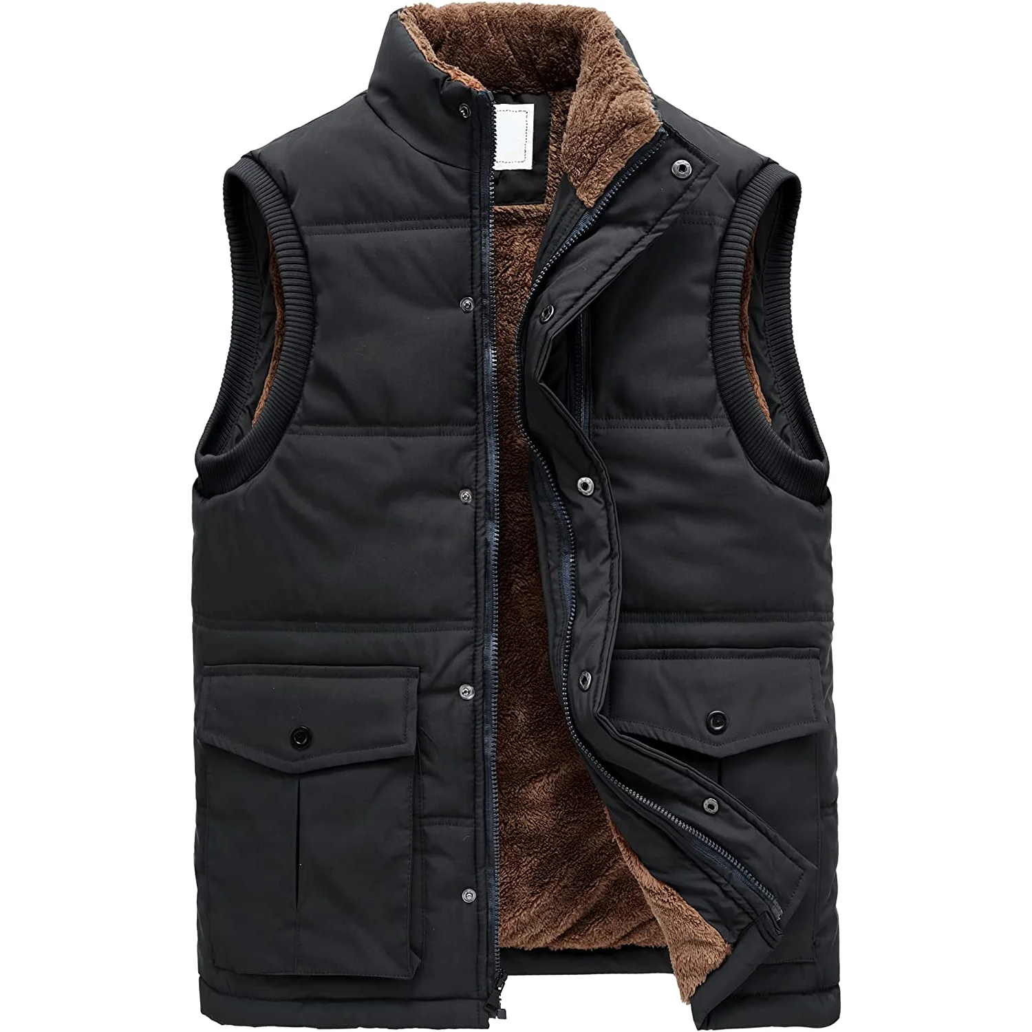 Custom Service Mutil-pockets Practical Fishing Hiking Winter Fleece Sleeveless Plain Color Men Outdoor Vest Jacket_voghion.com