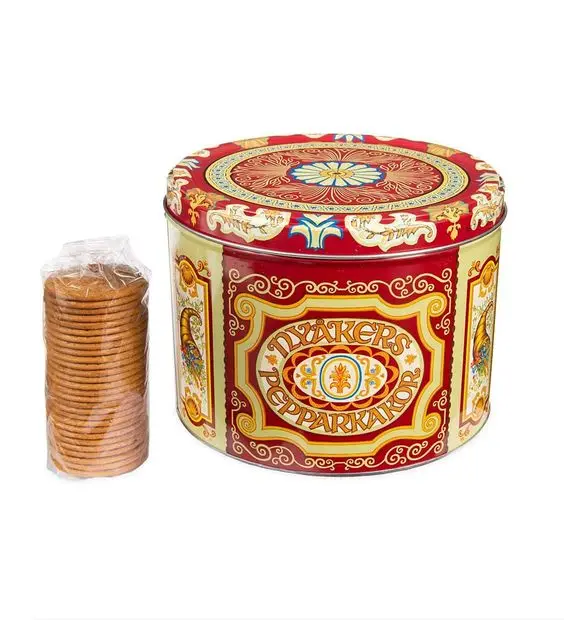 Wholesale large empty round metal food grade cookie tin box cake tin can packaging biscuit tin box supplier