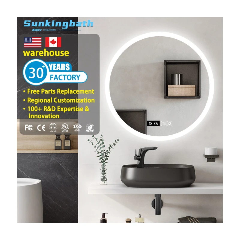 Round Backlight Led Smart Mirror Touchscreen Mirror Wall Illuminated Mirror With Customized Interactive