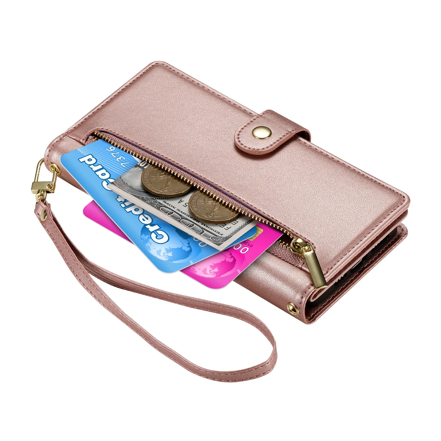 Pure Color Leather Zippered Wrist Strap Cross-body Cord Stand Card Slot Mobile Phone Case For Redmi 12 13 Pro Plus 4G 5G A3 K70 manufacture