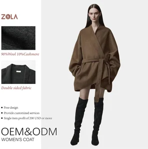 Women's High-End Double Sided Handmade Woolen Cashmere Hooded Eco-Friendly Coat Casual Outerwear with Pockets for Winter Season