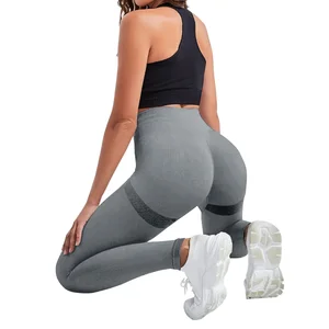Customized Seamless Woman's Yoga Pants Breathable Solid Pattern Tummy Control Full Length Leggings for  Workout Sports