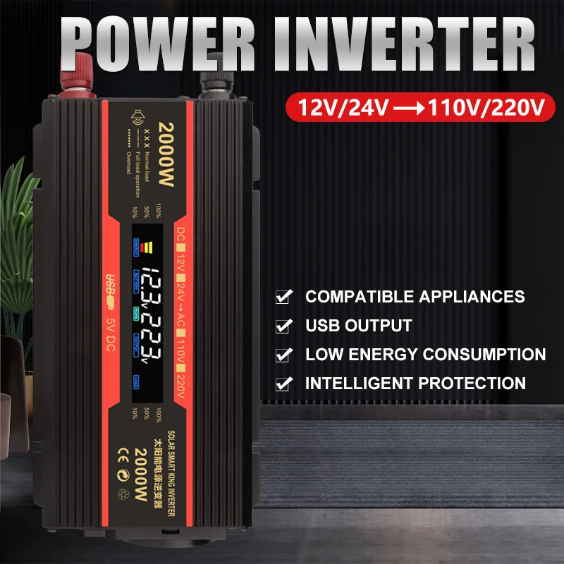 Intelligent power inverter 1500w  DC12V 24V to AC220V Power Supply Inverter with Euro plug power Inverter for home  use