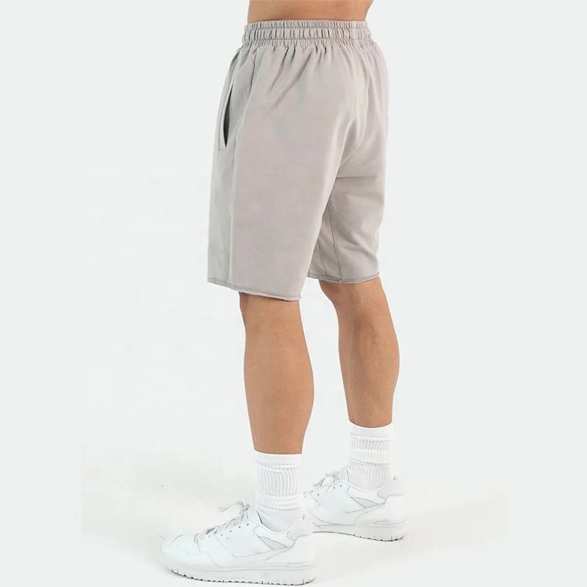 JL1121A Drawstring Vintage Cotton Sweat Shorts Plain French Terry Shorts Mens Washed Sports Raw Edgs Distressed Shorts