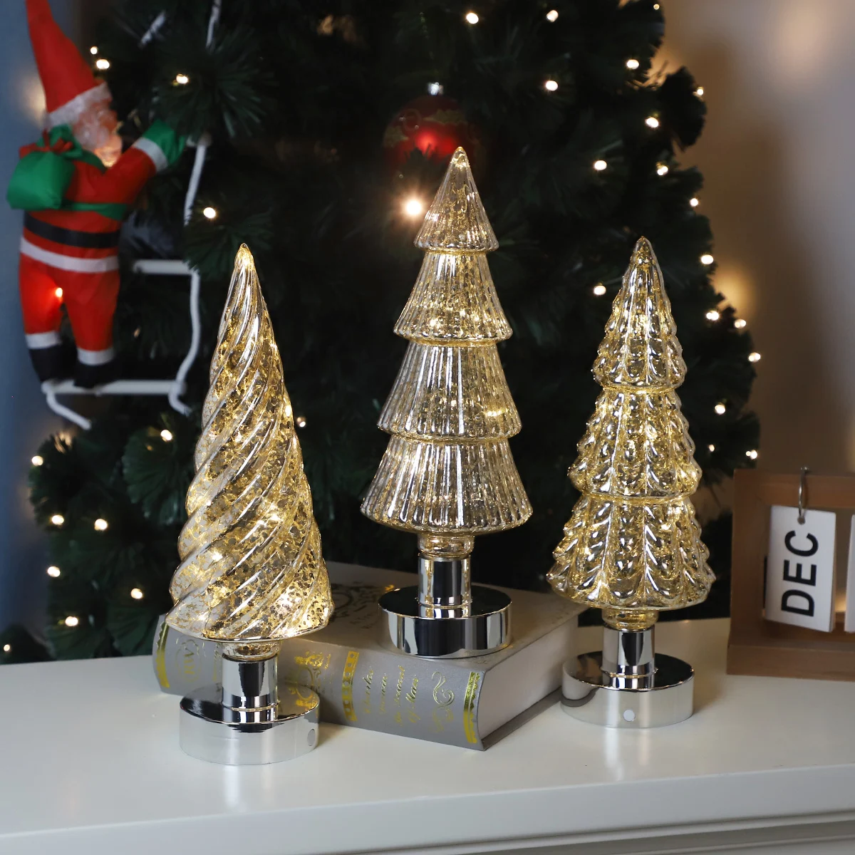 mini tabletop christmas tree with lights and decoration battery operated glass led decor xmas tree light