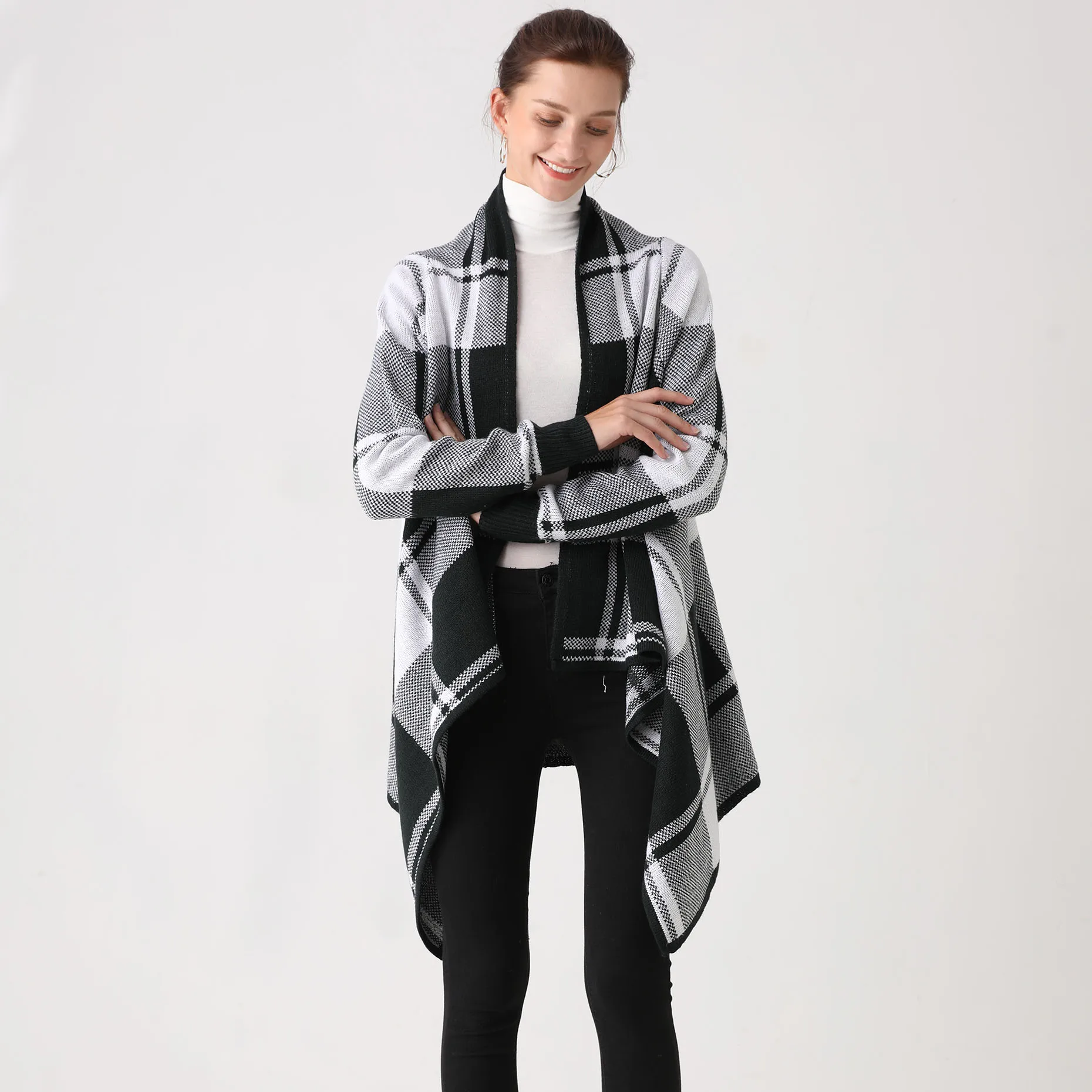 Checkerboard Jacquard Open Layering Knitwear Cardigan Leisure Poncho  Sweater - Buy Knit Poncho Sweater,Birdeye Jacquard Knitwear,Open Cardigan  Knitwear Product on Alibaba.com