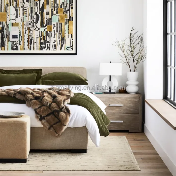 Bedroom big hotel double bed indoor furniture bed & headboard for sale