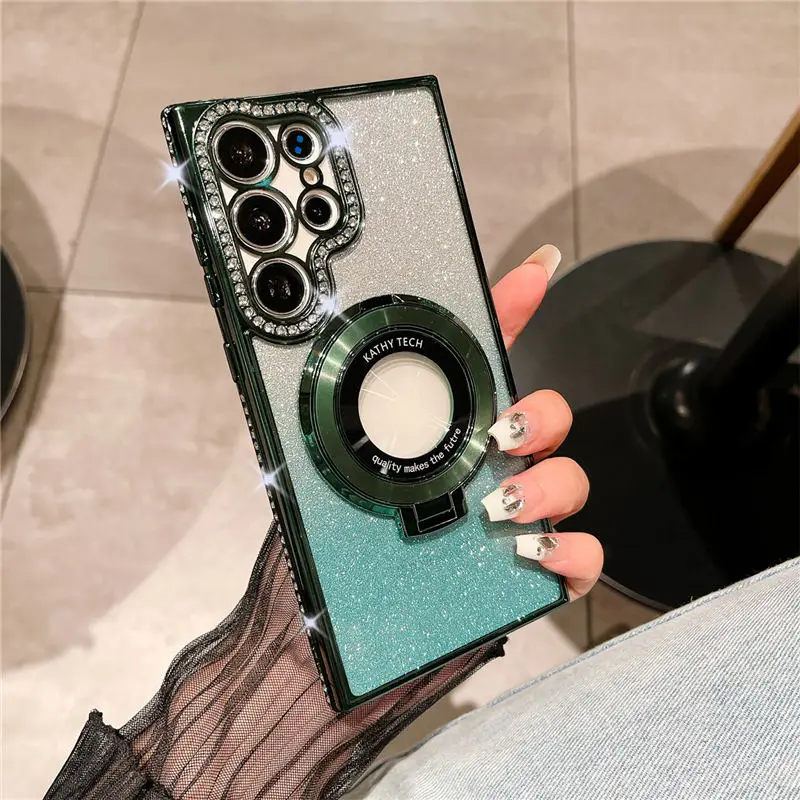 2 in 1 Glitter Shockproof Electroplated Case with Magnetic Ring Kickstand for Samsung S22/S23/S24 - Stylish Mobile Phone Cover 2 in 1 Glitter Shockproof Electroplated Case with Magnetic Ring Kickstand for Samsung S22/S23/S24 - Stylish Mobile Phone Cover
