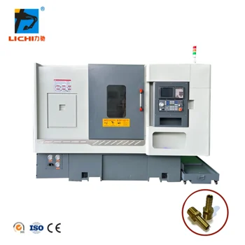 Fully enclosed splash guard with top roof LC-X36SD Dual-spindle flat bed CNC Lathe Machine with bar feeder