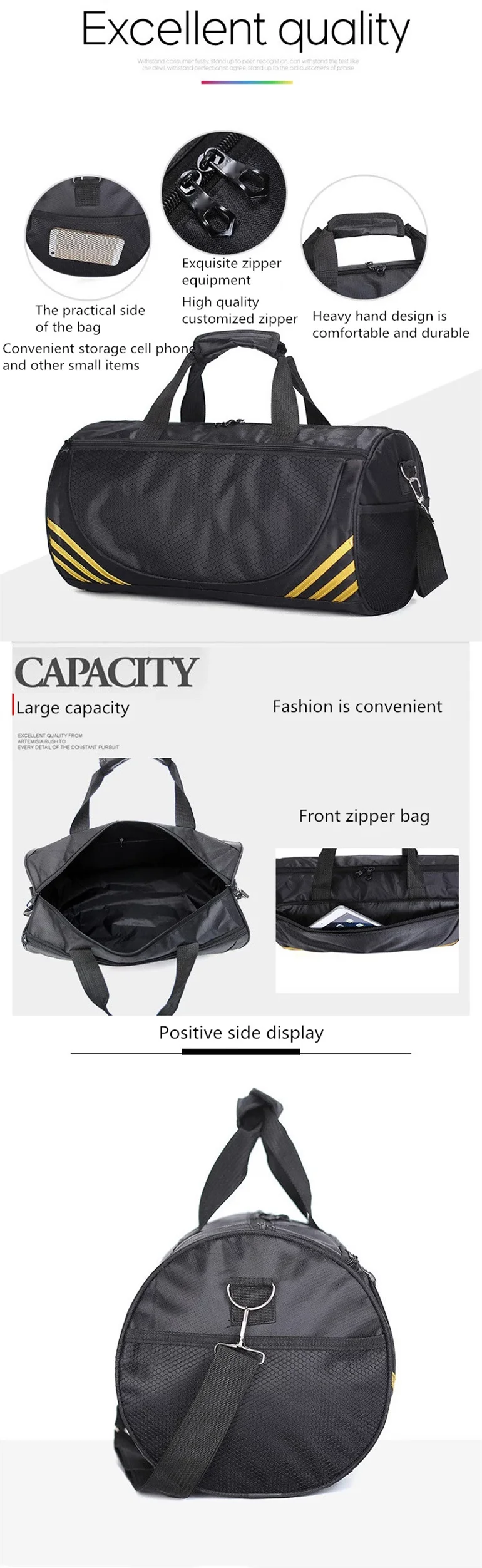 Custom Print Women Men Sports Gym Bag Travel Duffel Bag With Wet Pocket